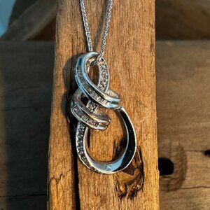 Diamonds set in Sterling Silver & 14K Rose Gold Swirl Necklace 18” Chain
